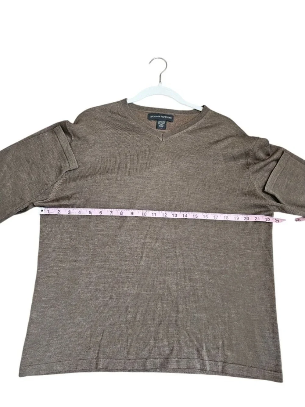 Banana Republic Mens Large Sweater Brown Silk Cotton Solid V-Neck Elevated Prep